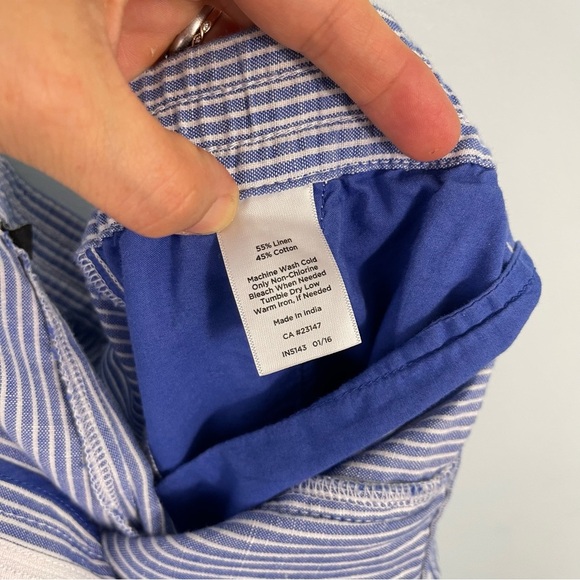 Talbots The Easy Drawstring Pant 12 Wide Leg Linen Blend Pants Coastal Striped - Picture 8 of 15